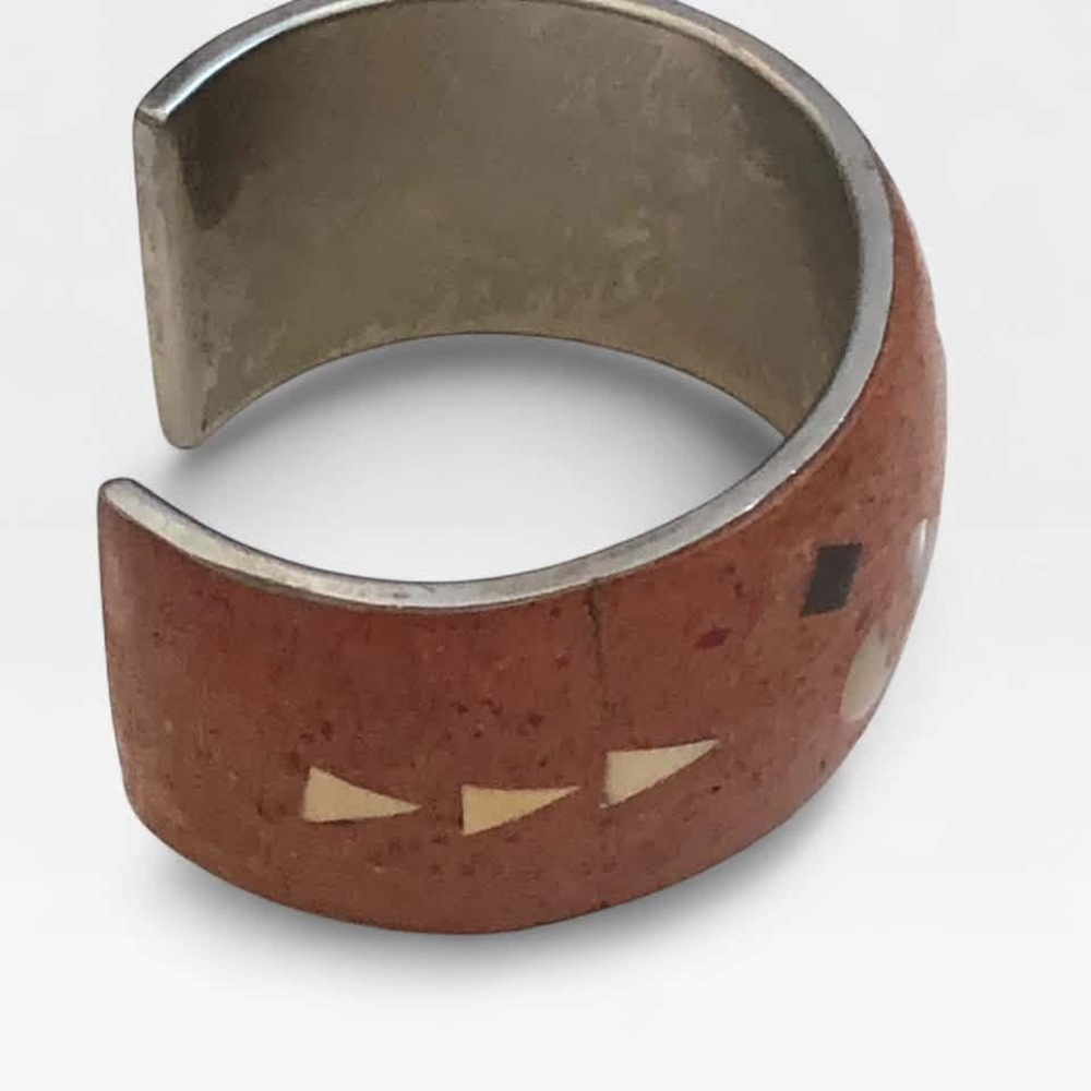 Earthy Inlay Geometric Cuff Bracelet - Picture 3 of 4